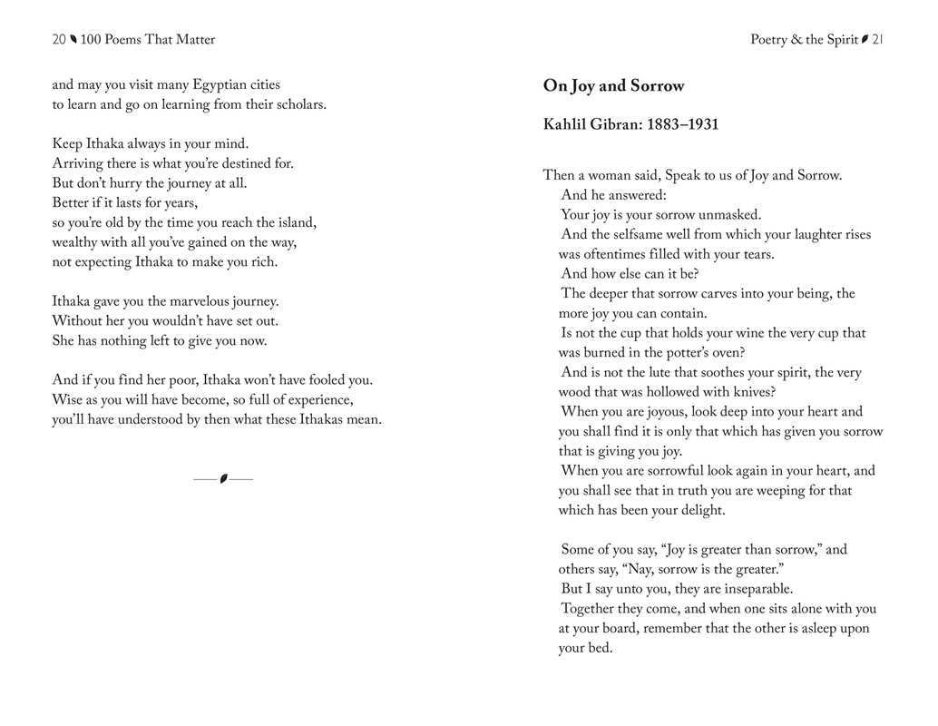 Page from a book with text on joy and sorrow by Kahlil Gibran