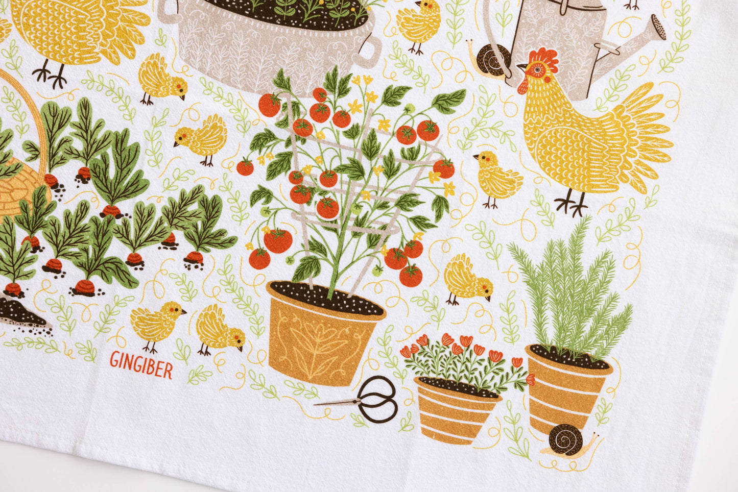 Garden Chickens Tea Towel - Farmhouse Kitchen Towel Decor