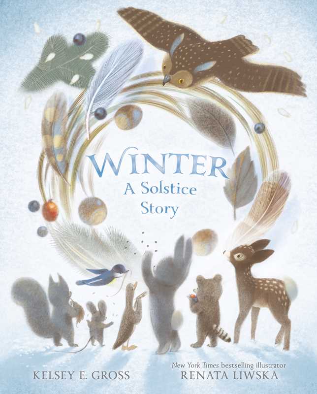 Book cover of 'Winter: A Solstice Story' with illustrations of animals and nature elements.