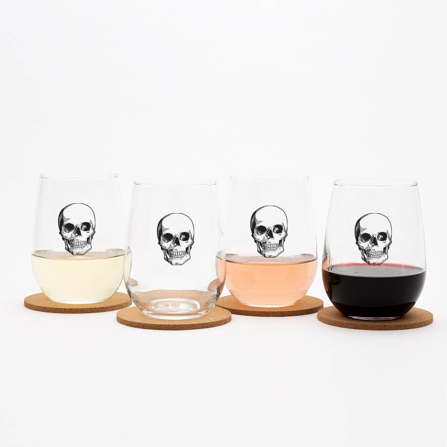 Skull Stemless Wine Glass - Black