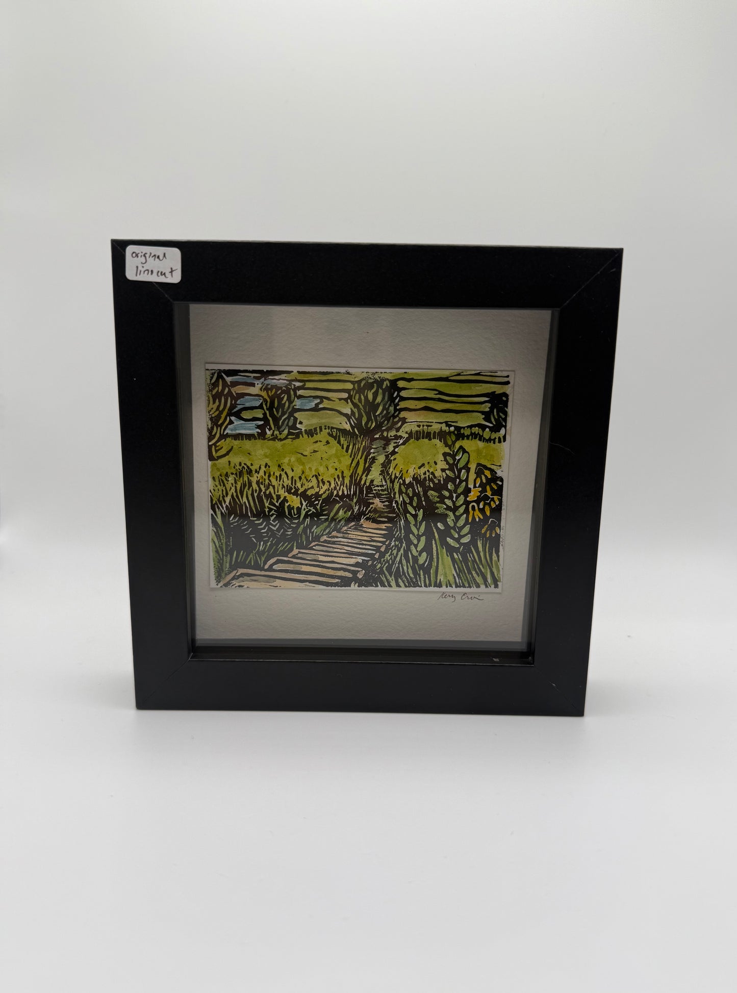 Original Linocut Print,  Handpainted - Shadow Box