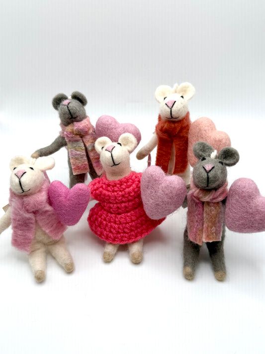 Felted Standing Mouse with Heart
