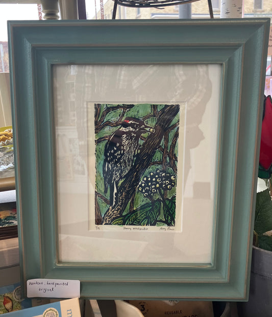 Downy Woodpecker Original Woodcut Print