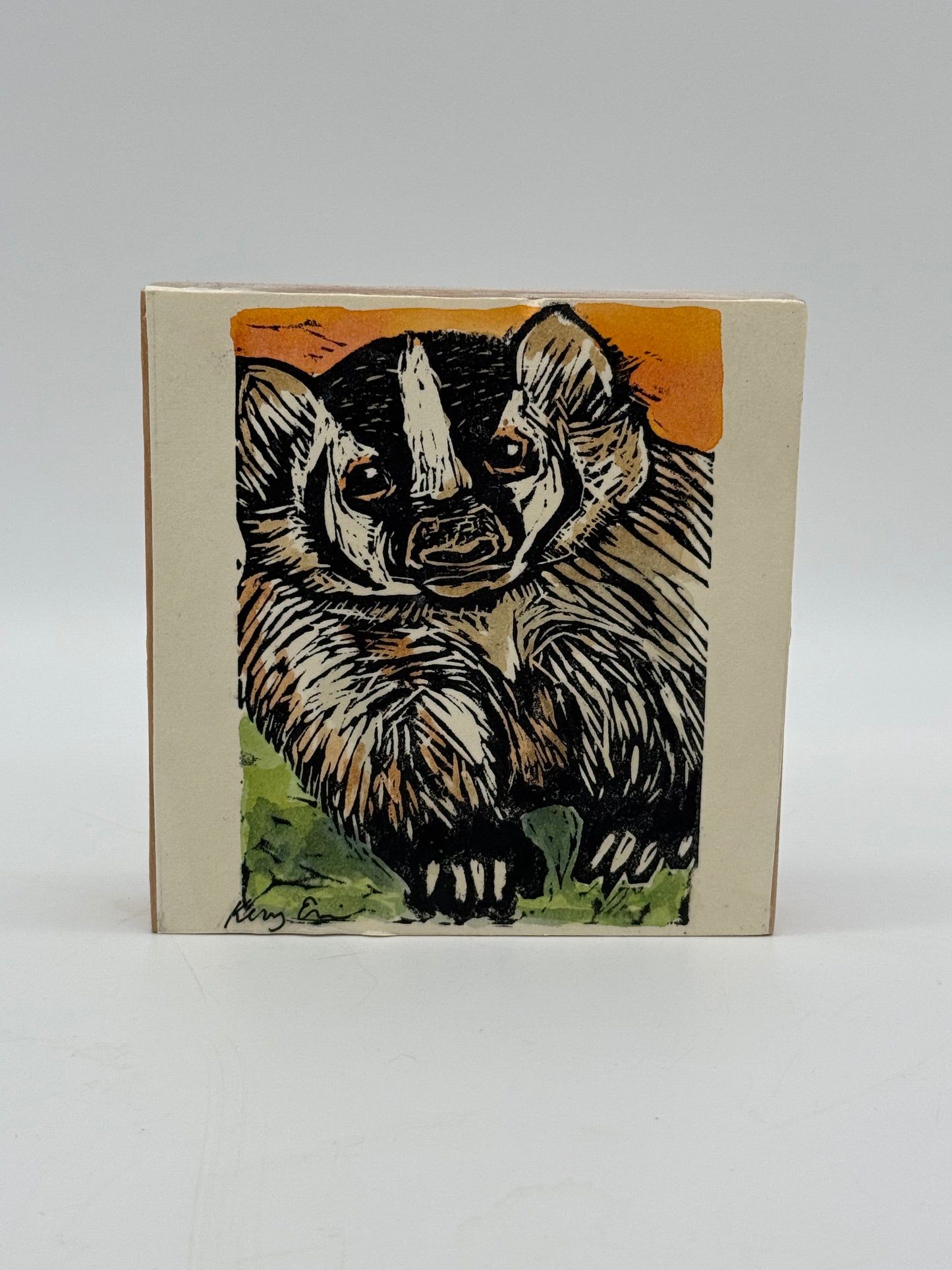 Original Handpainted Linocut Animals on Birch Wood Blocks
