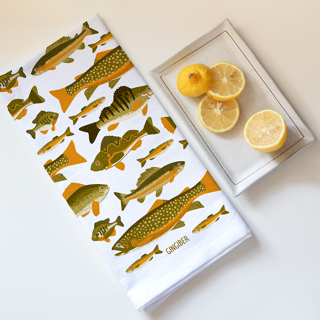 Fish Tea Towel - Coastal Fishing Kitchen Towel Decor
