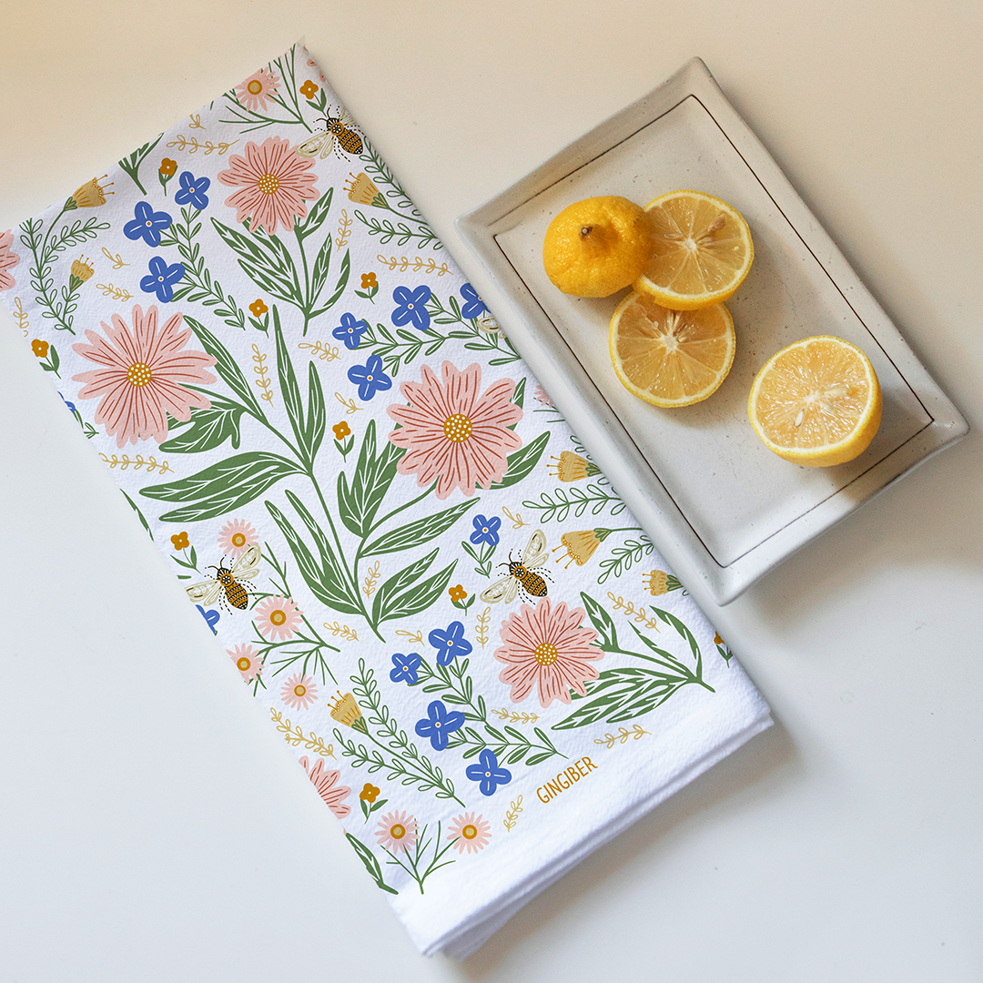 Wildflower Tea Towel - Spring Floral Kitchen Dish Towel