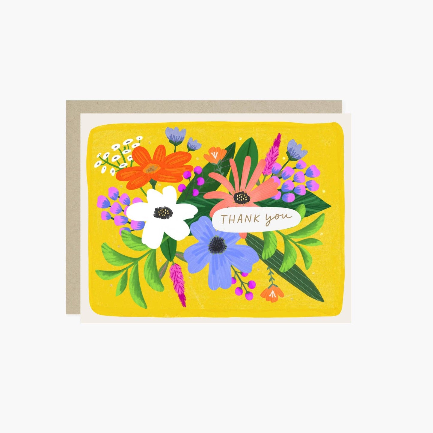 Flowers on Yellow Thank You Card