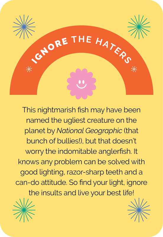 Motivational card with rainbow, text, and smiley face on a yellow background