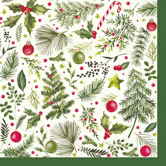 Paper Cocktail Napkins 20 Ct Christmas Branches Allover L.G