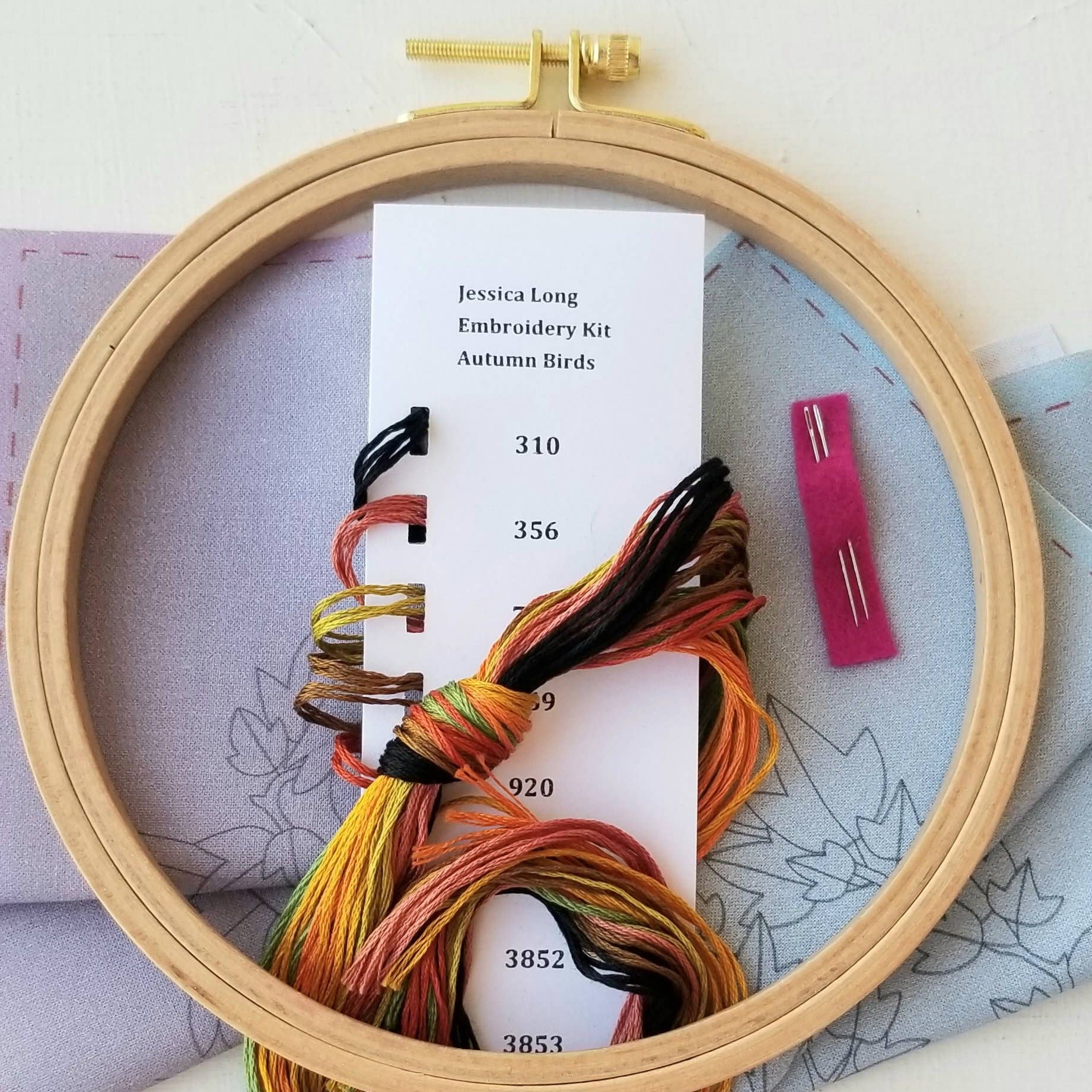 Autumn Birds Embroidery Kit: Grey - blue - The Regal Find