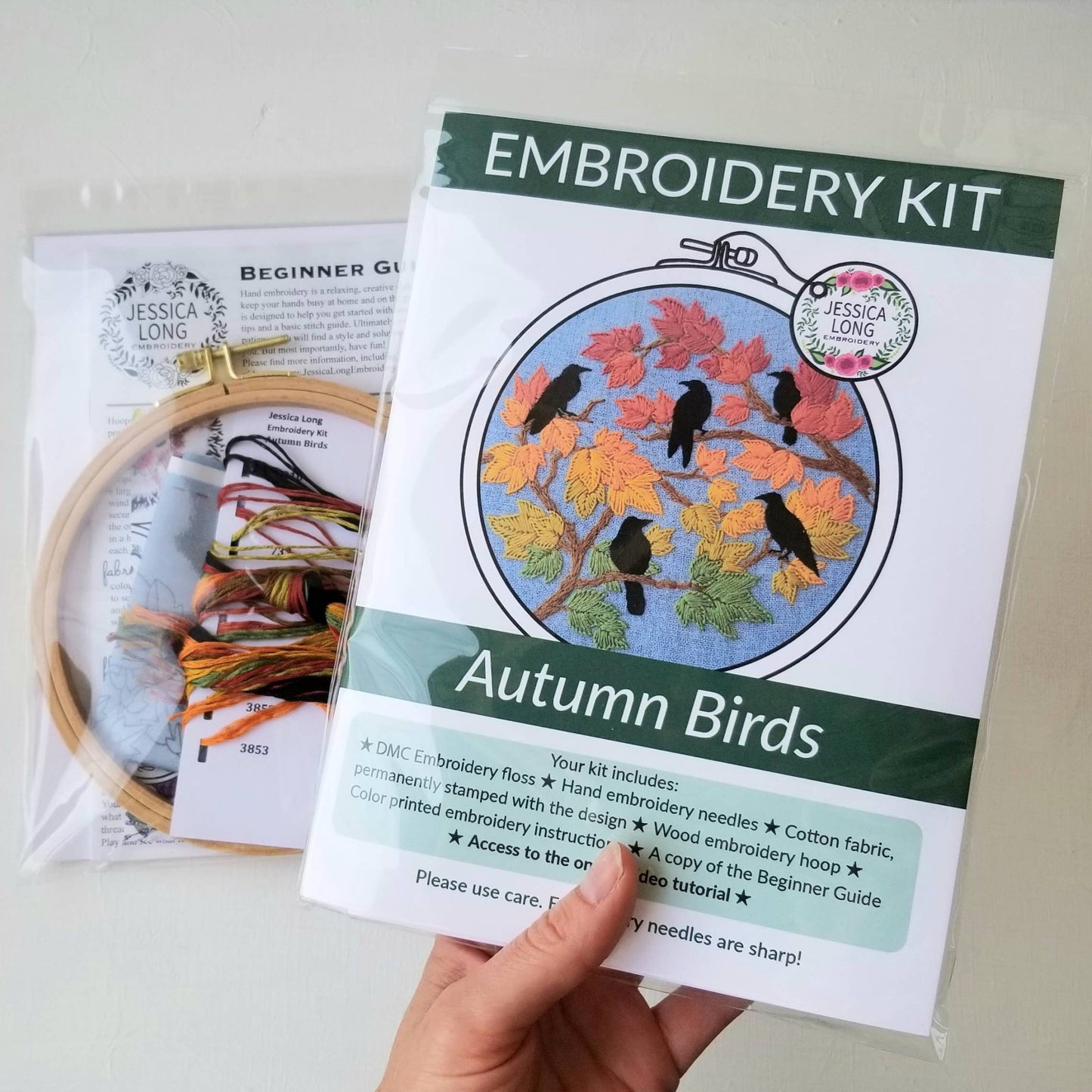 Autumn Birds Embroidery Kit: Grey - blue - The Regal Find