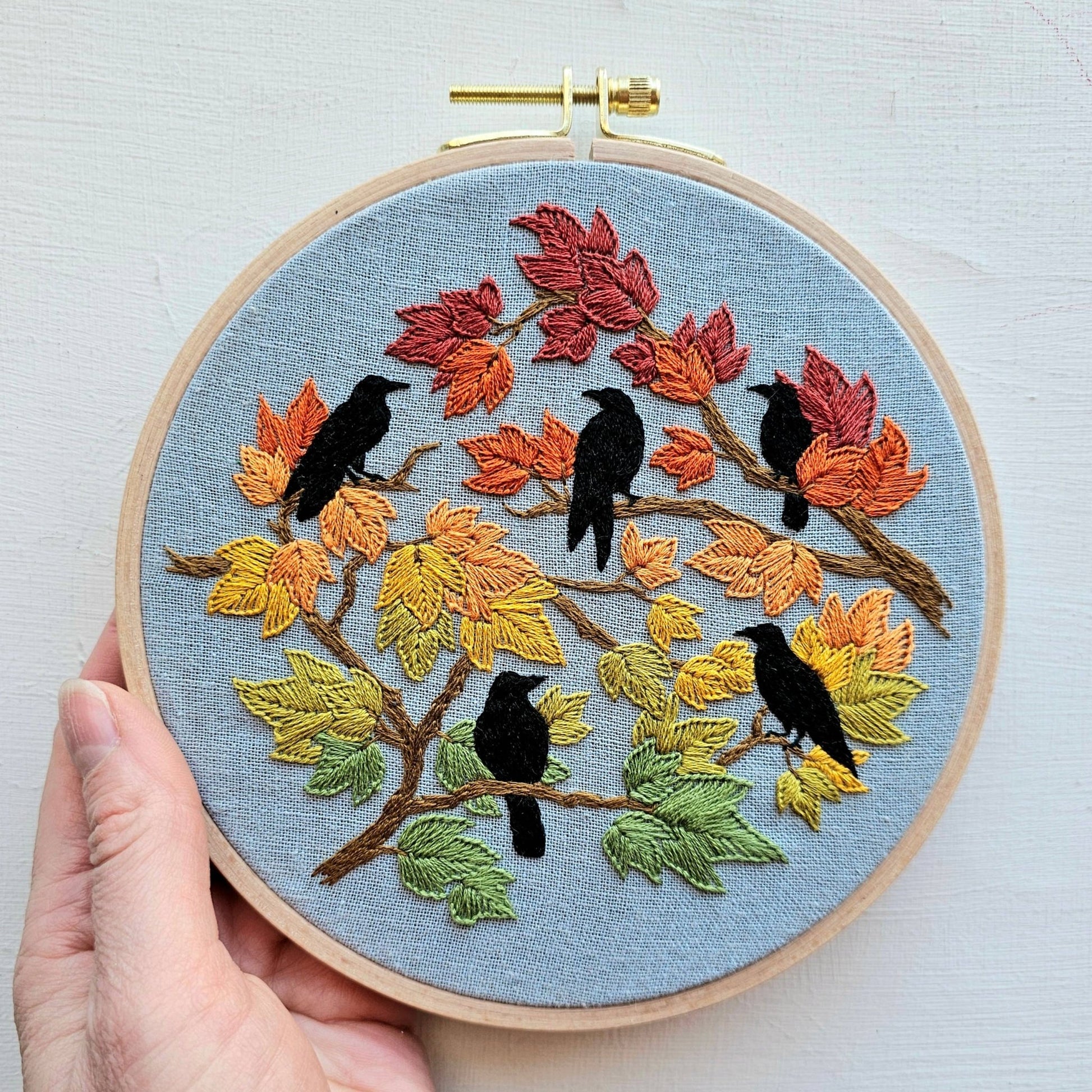 Autumn Birds Embroidery Kit: Grey - blue - The Regal Find