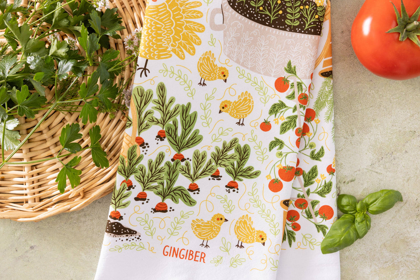 Garden Chickens Tea Towel - Farmhouse Kitchen Towel Decor