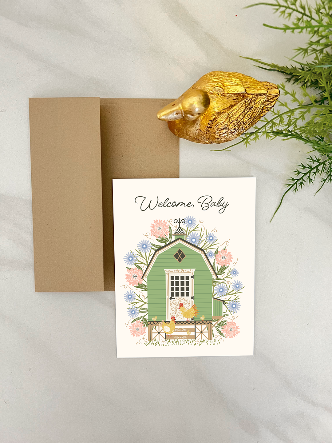 Welcome Baby Chicken Coop Baby Greeting Card