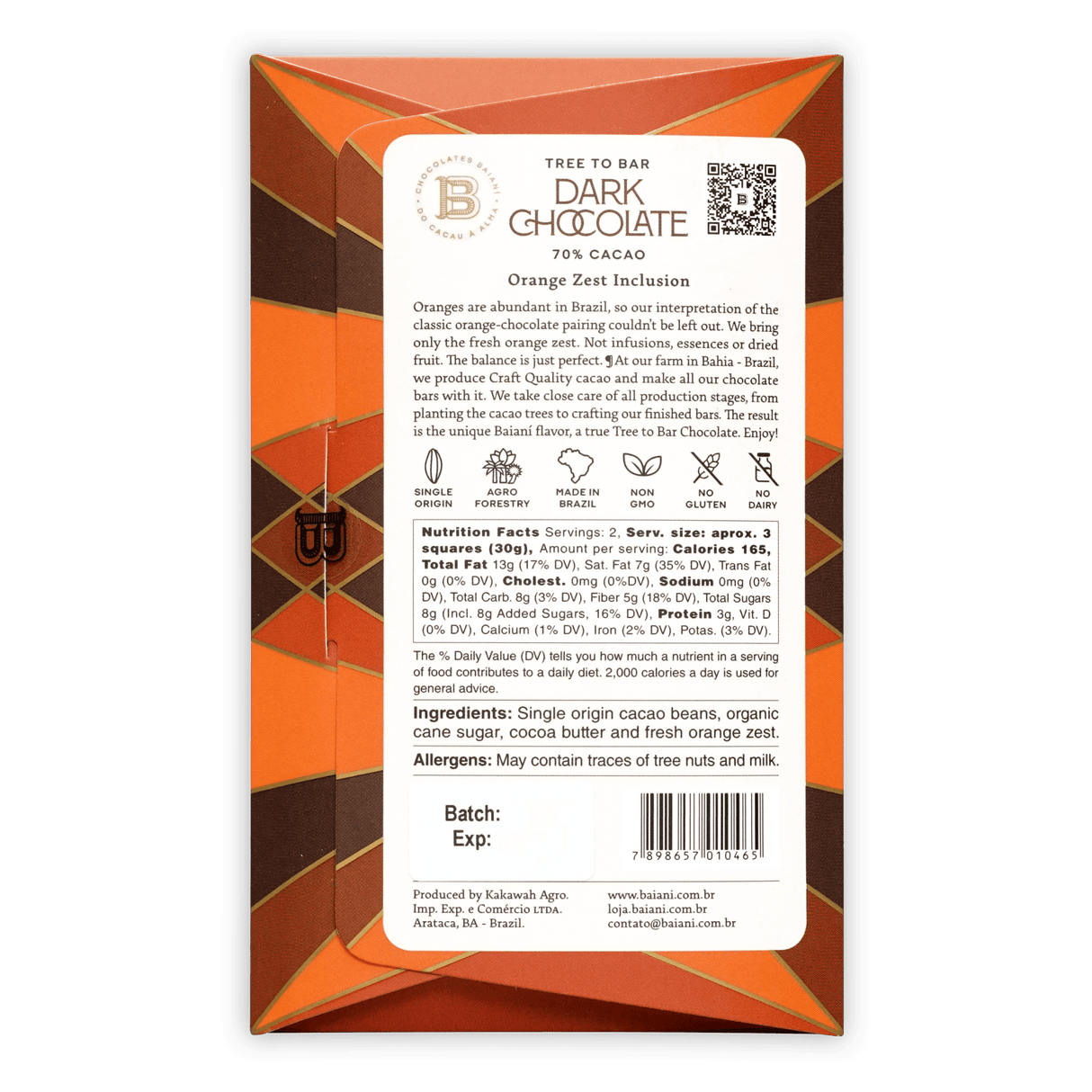 Baiani Dark Chocolate w/ Orange Zest 70% - The Regal Find