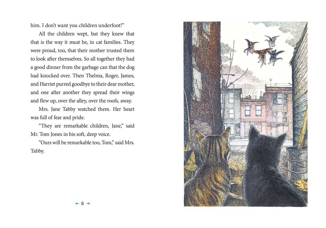 Page from a book with text and illustrations of cats.
