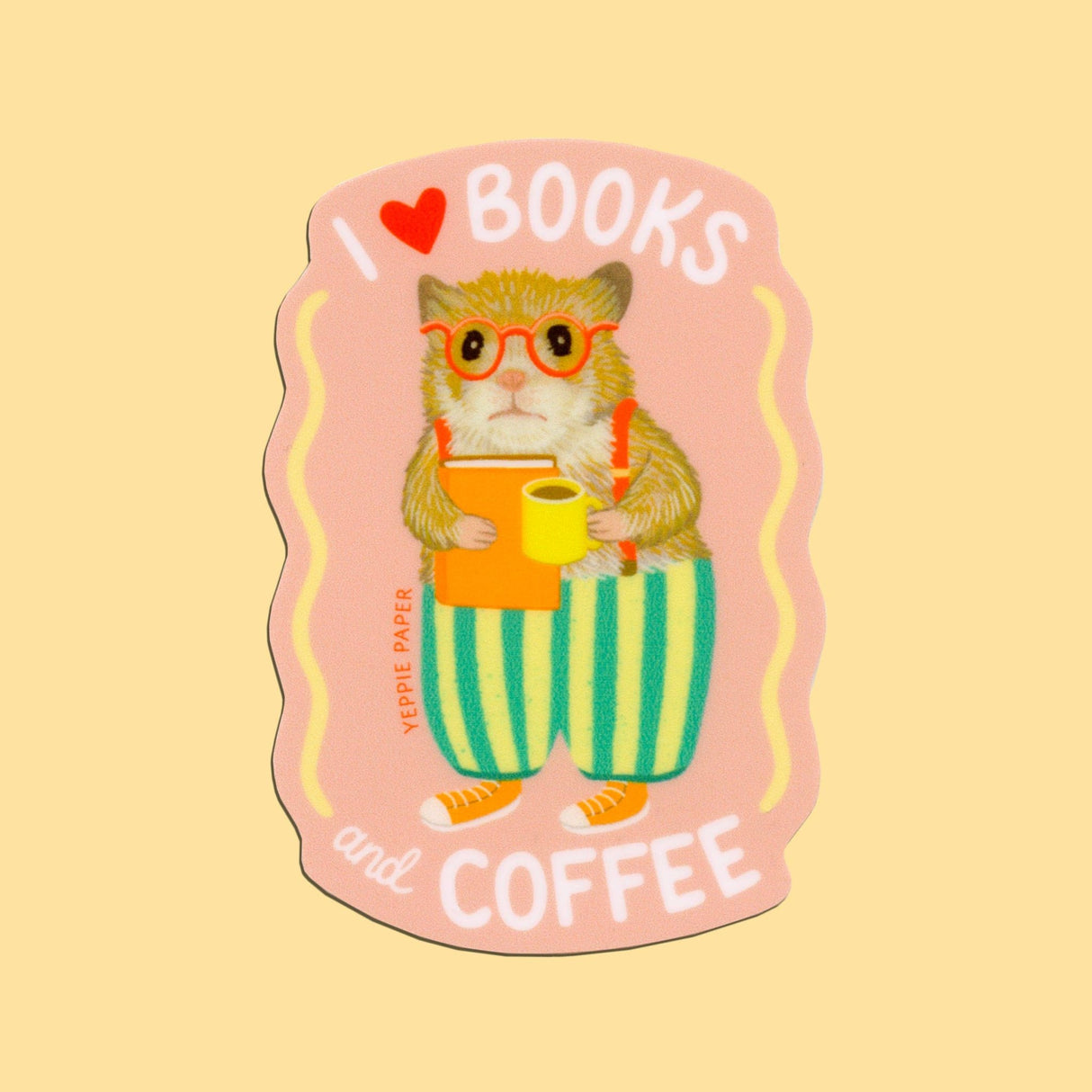 Books and Coffee Loving Bookish Hamster Sticker - The Regal Find