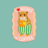 Books and Coffee Loving Bookish Hamster Sticker - The Regal Find