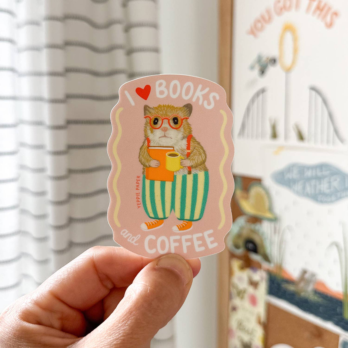 Books and Coffee Loving Bookish Hamster Sticker - The Regal Find