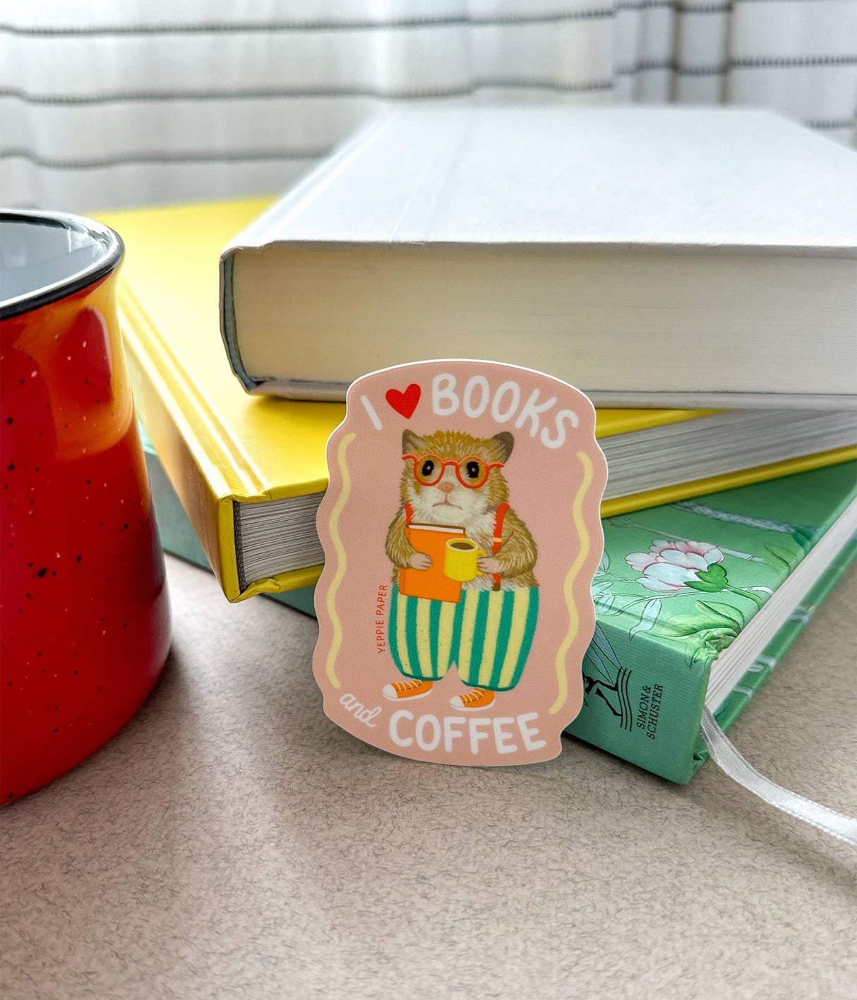 Books and Coffee Loving Bookish Hamster Sticker - The Regal Find