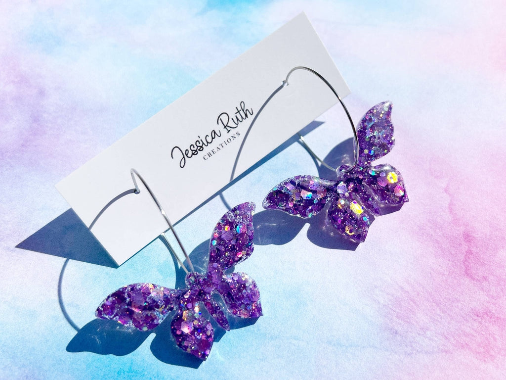 Butterfly Hoop Dangle Earrings: Lavender Dream - The Regal Find