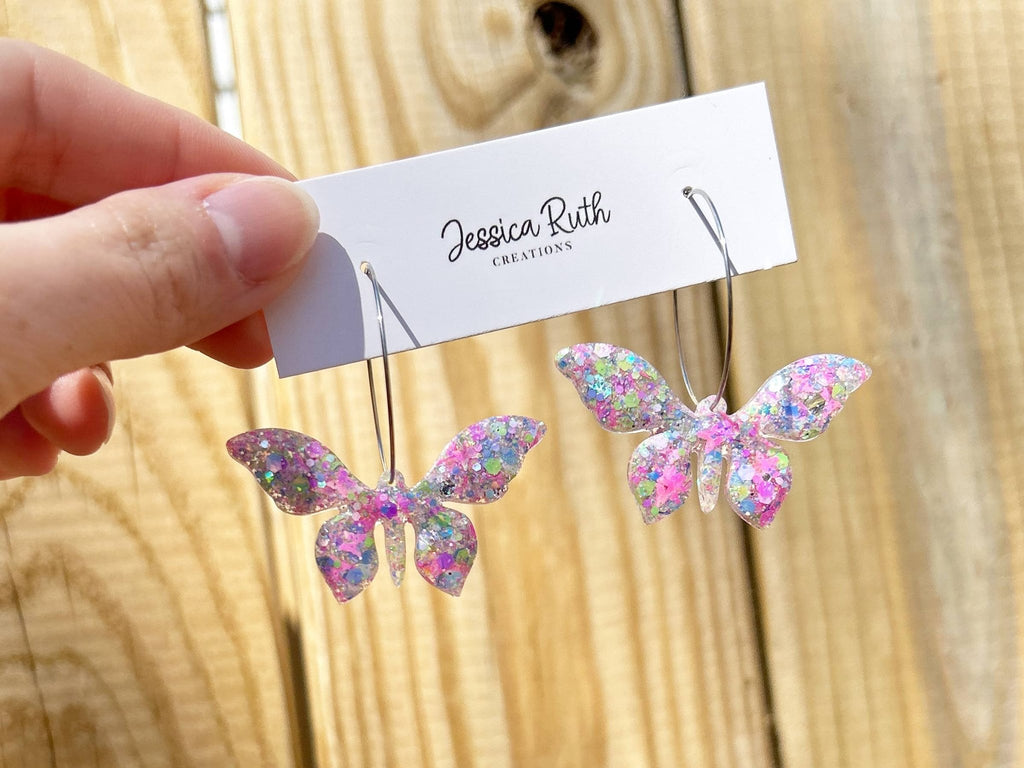 Butterfly Hoop Dangle Earrings: Lavender Dream - The Regal Find