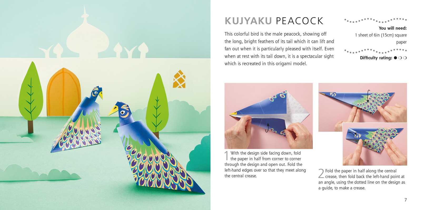 Instructions for making a Kujyaku Peacock craft with step-by-step illustrations and text.
