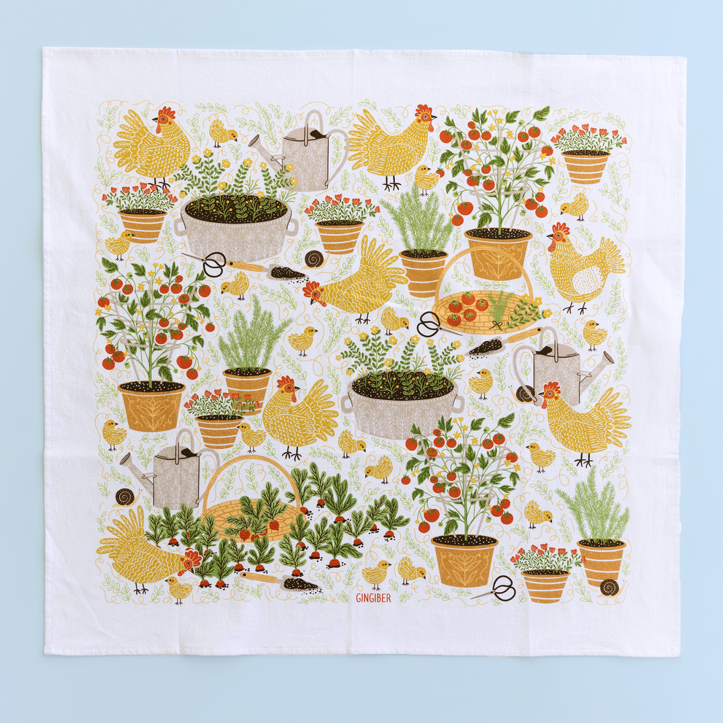 Garden Chickens Tea Towel - Farmhouse Kitchen Towel Decor