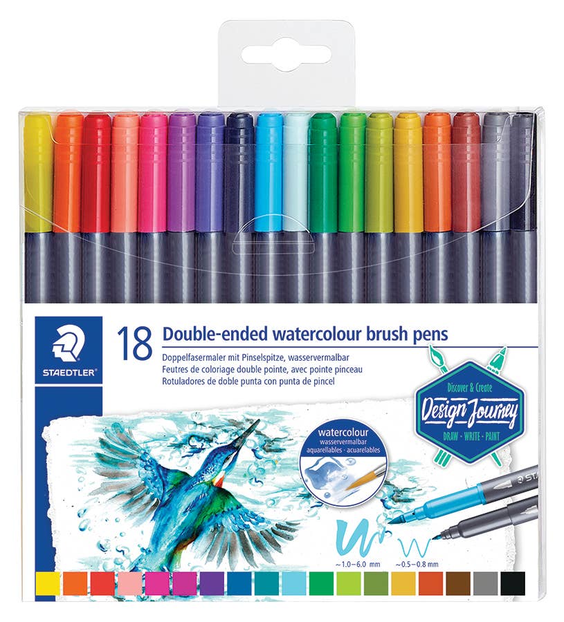 STAEDTLER Double-ended Watercolor Brush Pens, 18 Count