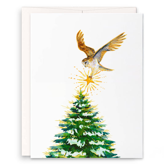 Owl Pine Tree - Christmas Card: Single