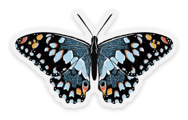 Clear Blue Speckled Butterfly Sticker, 2.5x1.5in - The Regal Find