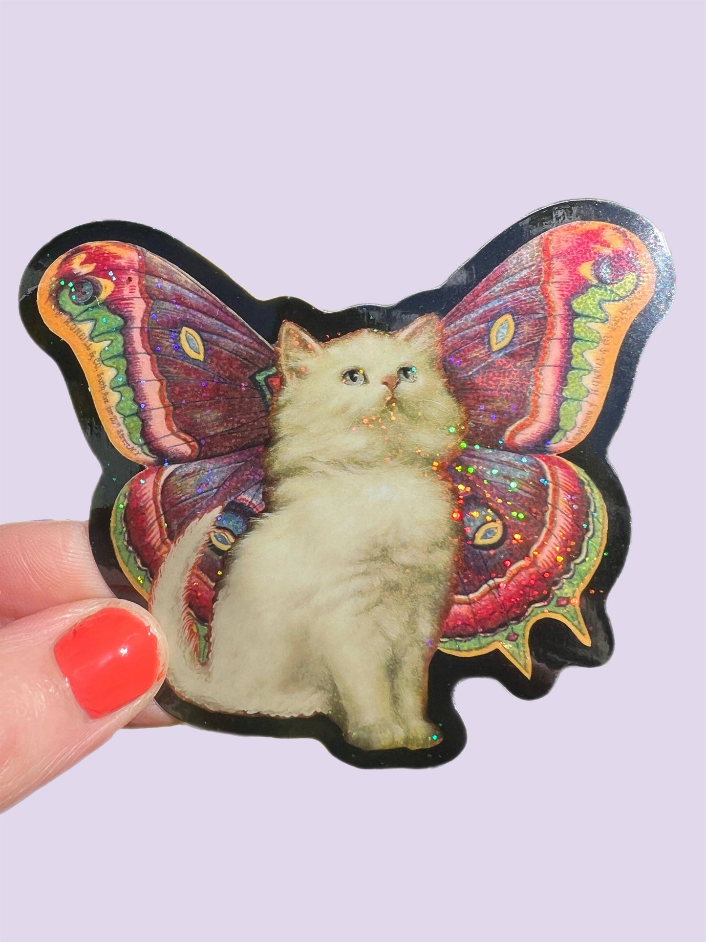 Cat Butterfly Glitter Sticker