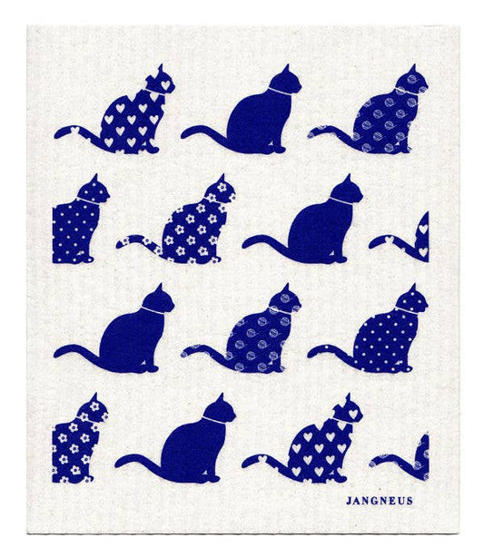 Swedish Dishcloth - Cats - Blue: Blue
