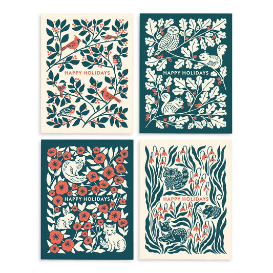 Woodland Animal Christmas Card Set: Original Art, Set of 8
