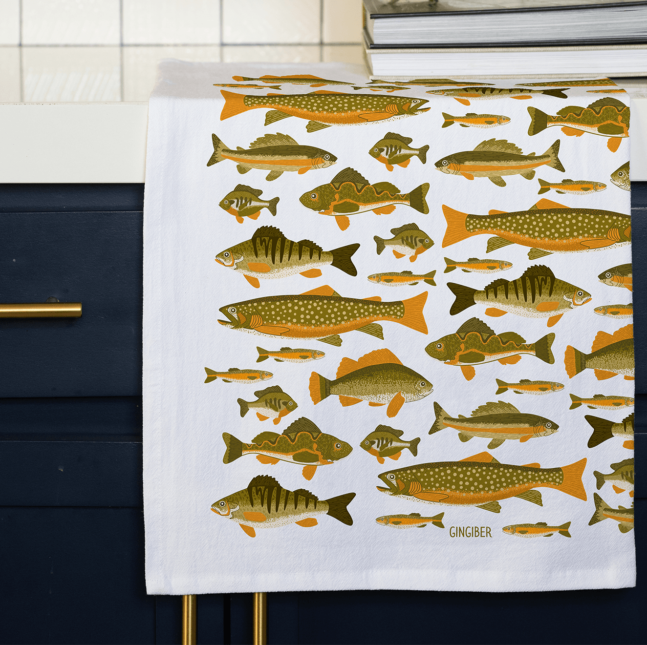 Fish Tea Towel - Coastal Fishing Kitchen Towel Decor
