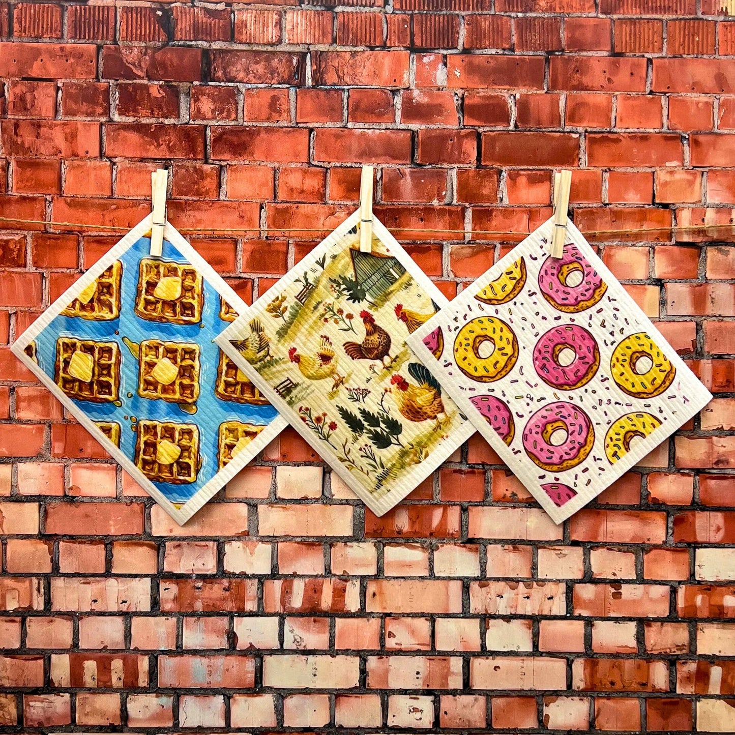 Roosters on The Farm Swedish Dishcloths- Rooster Kitchen