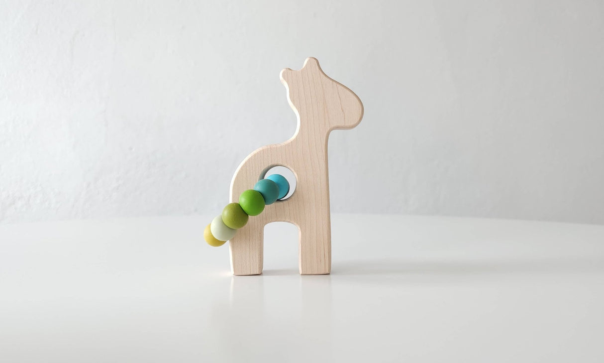 Giraffe Grasping Wooden Baby Toy with Teething Beads: CONFETTI - The Regal Find