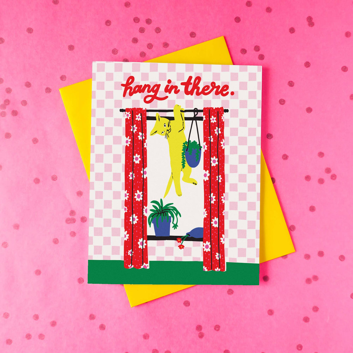 Hang In There Cat A2 Single Greeting Card - The Regal Find