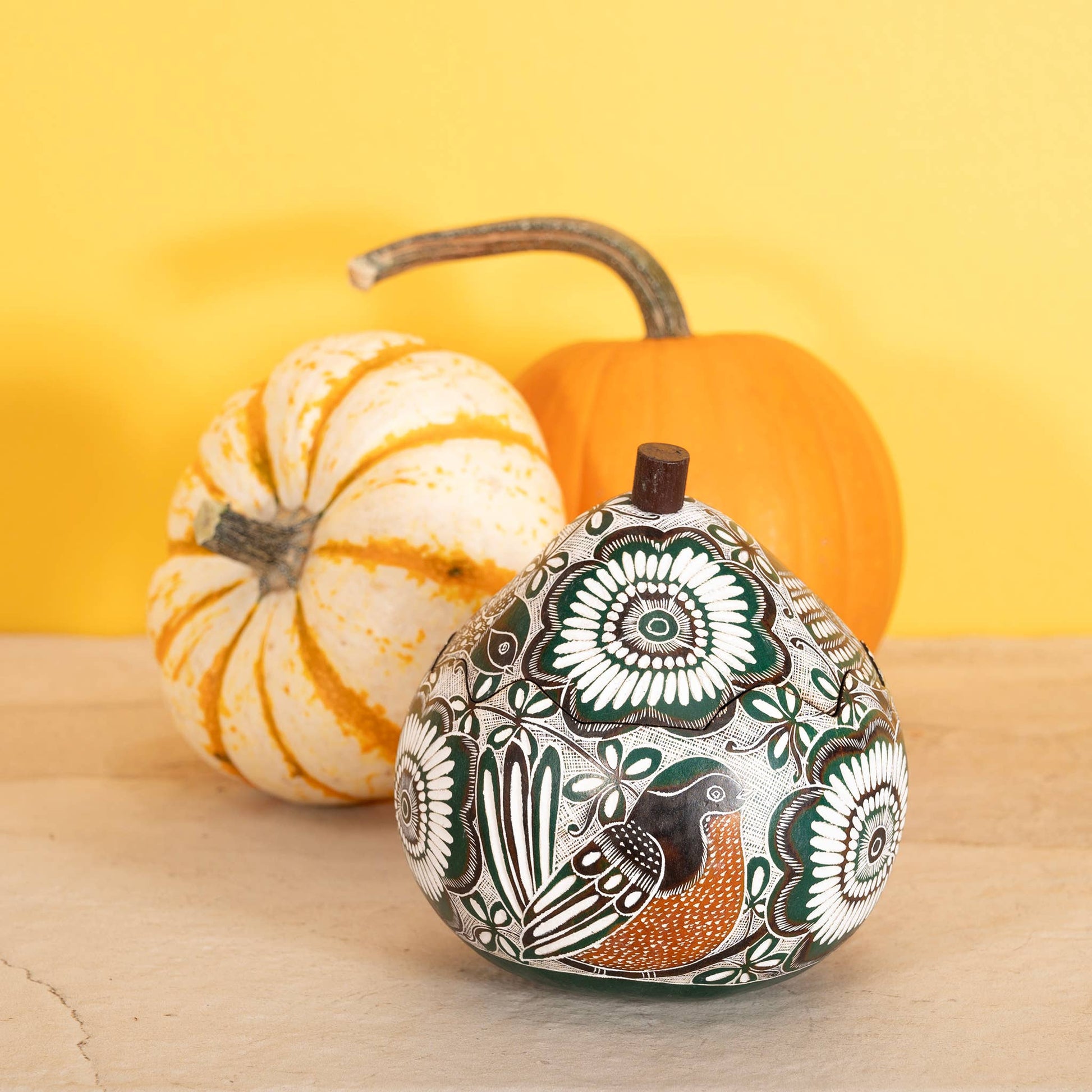 Lace Birds - MIni Carved Gourd Box - Made By Hand - The Regal Find