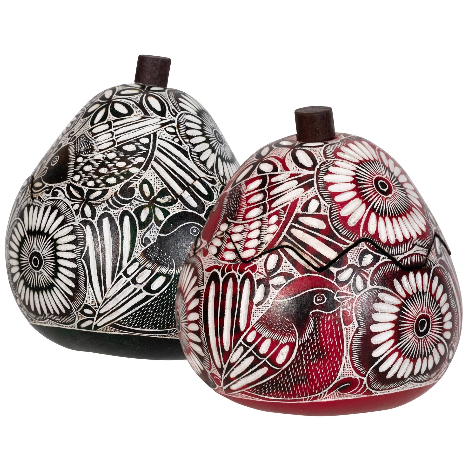 Lace Birds - MIni Carved Gourd Box - Made By Hand - The Regal Find