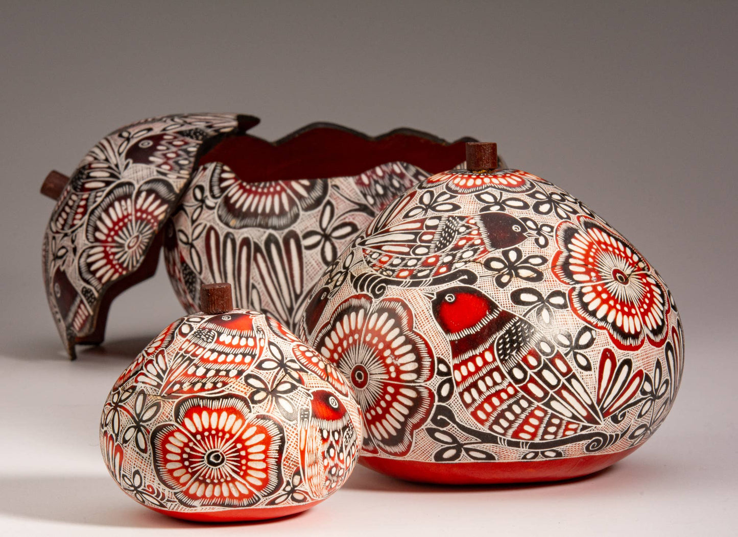 Lace Birds - MIni Carved Gourd Box - Made By Hand - The Regal Find