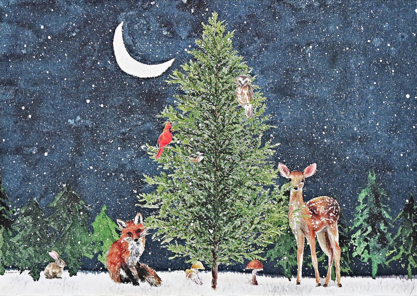 Moonlit Forest Friends Deluxe Boxed Holiday Cards - The Regal Find