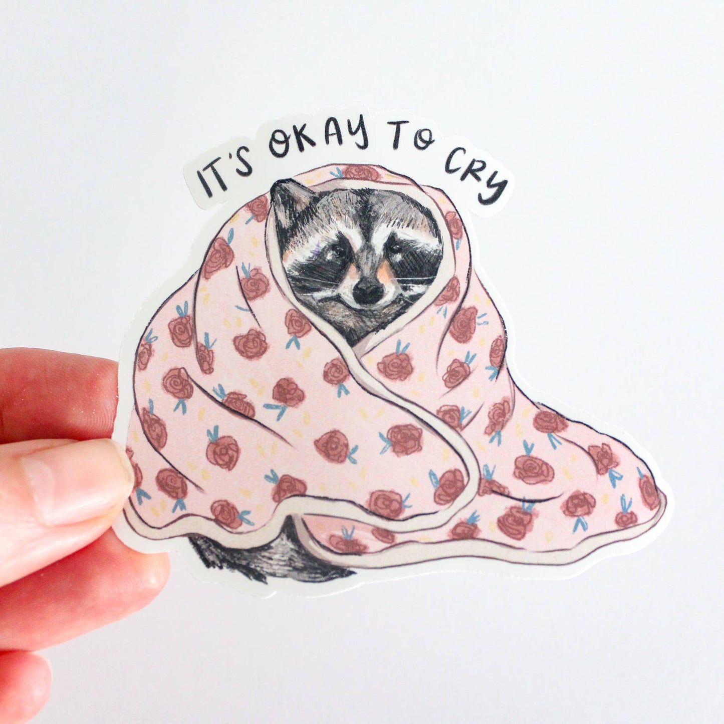 Okay to Cry Raccoon Vinyl Sticker - The Regal Find