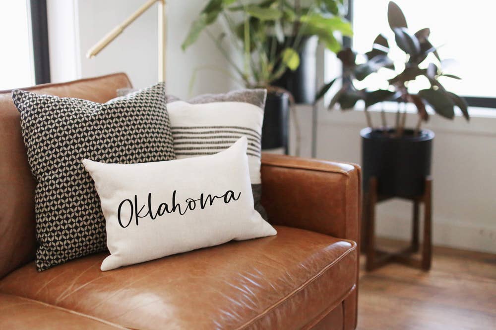 Oklahoma Custom State Pillow: 12x18 with Faux Down Pillow Insert - The Regal Find