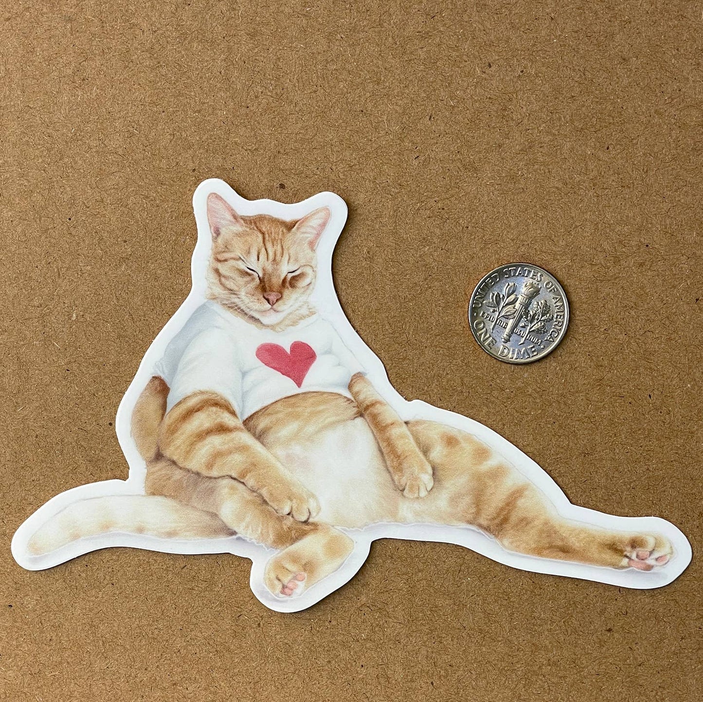Orange Tabby in Heart Tee Vinyl STICKER - The Regal Find