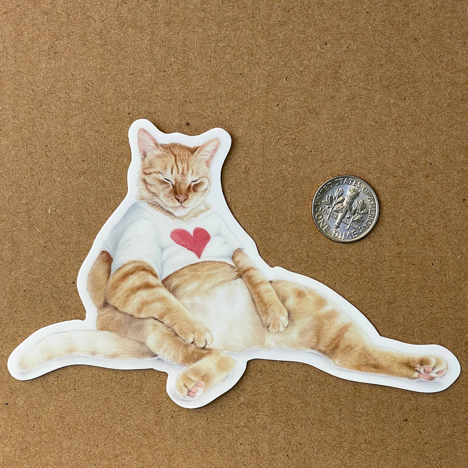 Orange Tabby in Heart Tee Vinyl STICKER - The Regal Find