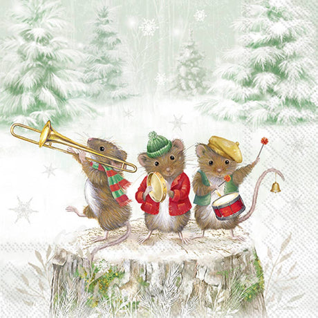 Paper Cocktail Napkins Pk/20 Mouse Band Christmas - The Regal Find