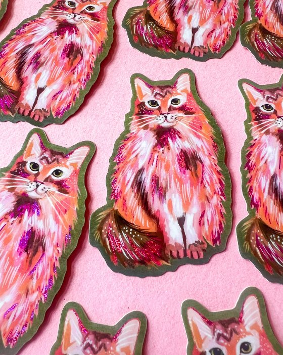 Pink Glitter Kitty Sticker - The Regal Find