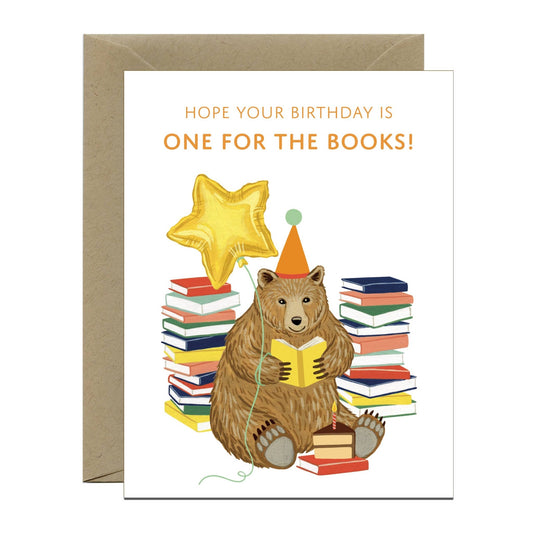 Reading Bear with Books and Cake Birthday Card - The Regal Find