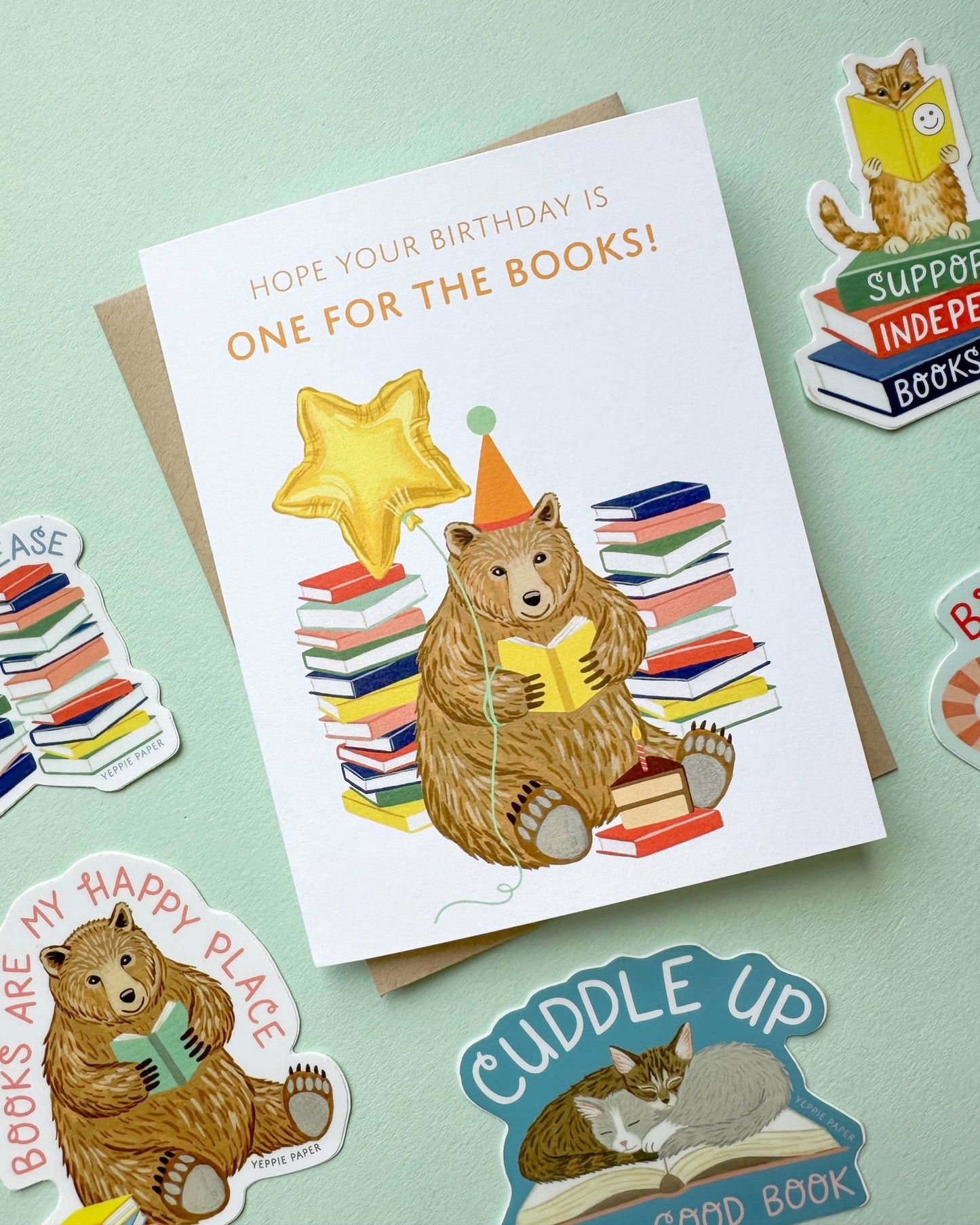 Reading Bear with Books and Cake Birthday Card - The Regal Find